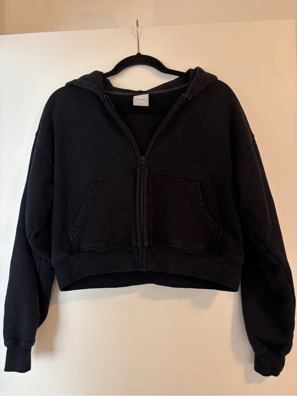 TNA Black Cropped Zip-Up Hoodie